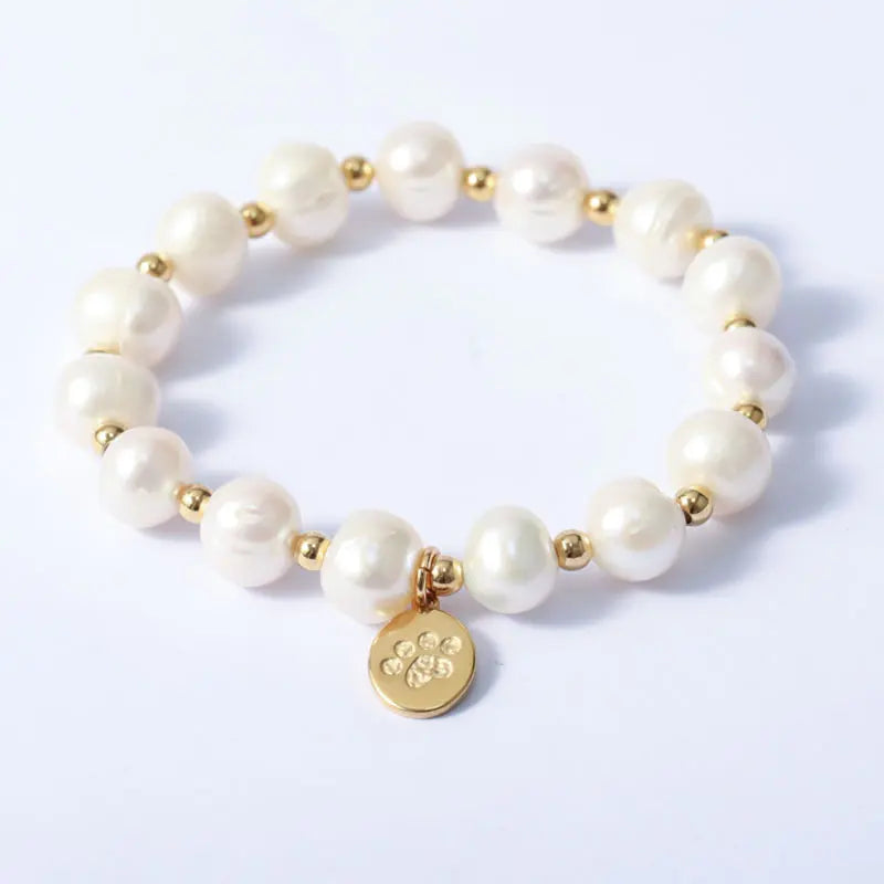 2022 Fashion Gold White Pearl High Quality Stretch Gold Ball Stainless Steel 18k Pendant Bracelet