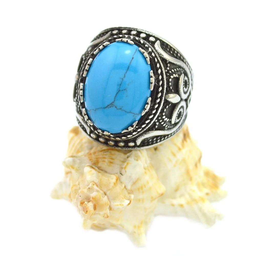 Fashion Retro Christian Bezel Setting Stainless Steel Antique Silver Plated Trendy Rings for Wedding Men