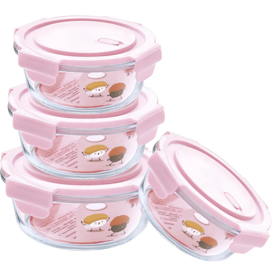 Wholesale Transparent Round Glass Student Lunch Box Large Capacity Picnic Tableware