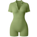Spring and Summer New Seamless Women's Ribbed Short Sleeved Zipper Front Sports Yoga Jumpsuit Jumpsuit