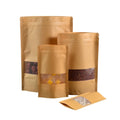 Wholesale Brown Kraft Craft Paper Ziplock Bags with Window PE Material Standing up Pouches for Food & Coffee Packaging