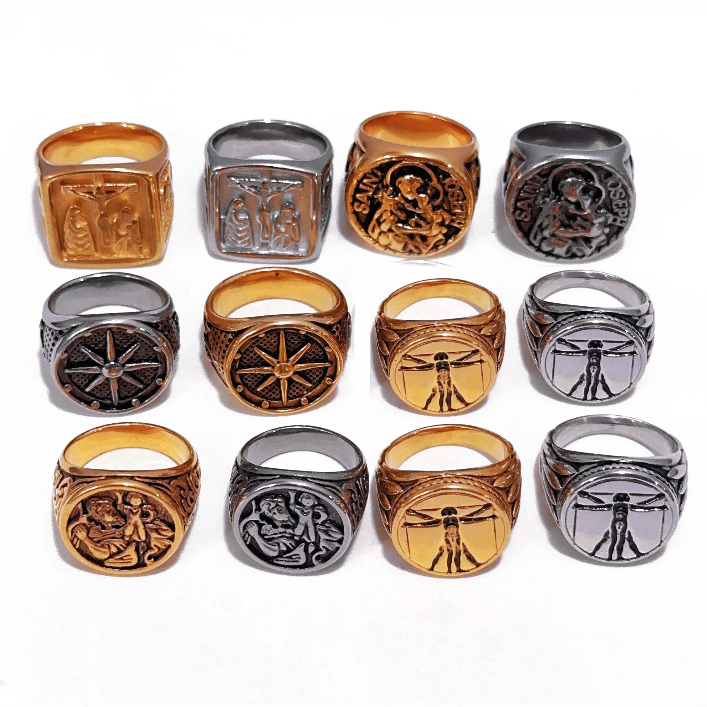 Custom Stainless Steel Biker Heavy Signet Ring 18k Gold Plated Cuban Link Chain Rings Men Jewelry Greek Mythology Medusa Ring
