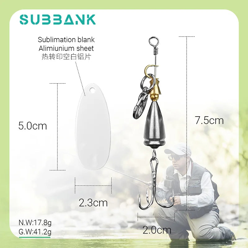 Subbank Sublimation Gift Box Custom Blank Metal Aluminum Plate Plumb Three Hook Fishing Hook for Outdoor Fishing