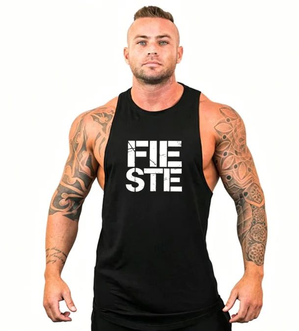 Custom logo 100% Cotton Fitness Running Vest Outdoor Sports Top Open Armholes Loose Fit Gym Workout Muscle tank Top Men