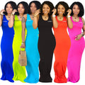 Custom Summer Bodycon Long Maxi Dress Plus Size Sleeveless Plain Simple Pencil Dresses Casual Jersey Dress Women