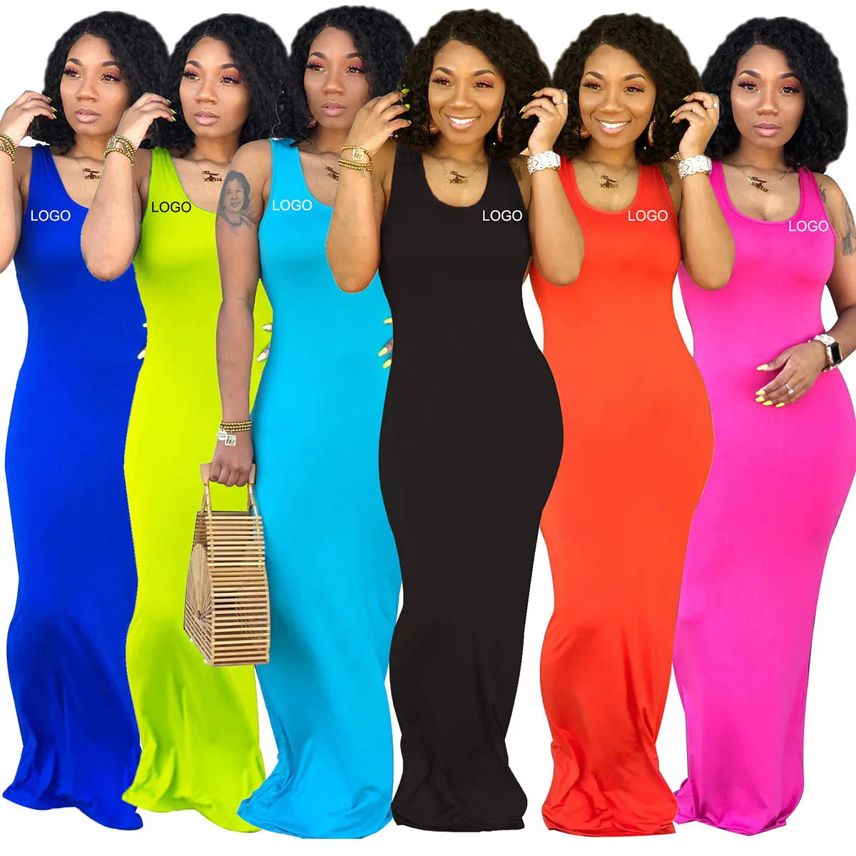 Custom Summer Bodycon Long Maxi Dress Plus Size Sleeveless Plain Simple Pencil Dresses Casual Jersey Dress Women