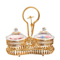 QIAN HU Luxury Living Room Gold Metal Serving Tray Nordic Style Dry Fruit Snacks Plate with Lid Handles Elegant Dishes Utensil