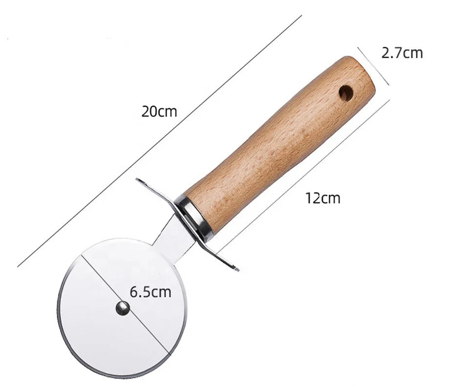 Ready to Ship Pizza Tools Cutter Kit Stainless Steel Pizza Cutter Wheel Stainless Steel with Wooden Handle