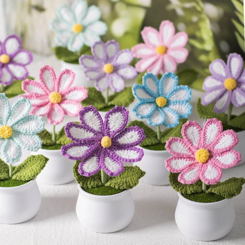 Handmade Yarn Knitted Sanger Flower Artificial Ins Potted Plant Pot for Thanksgiving Father's Day Gifts Home Factory Direct