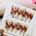 Handmade 3D Diamond Ombre Painting Flower Acrylic Nails High ABS Almond False Nail Tip Luxury Cute Square Pattern Press-on Nails