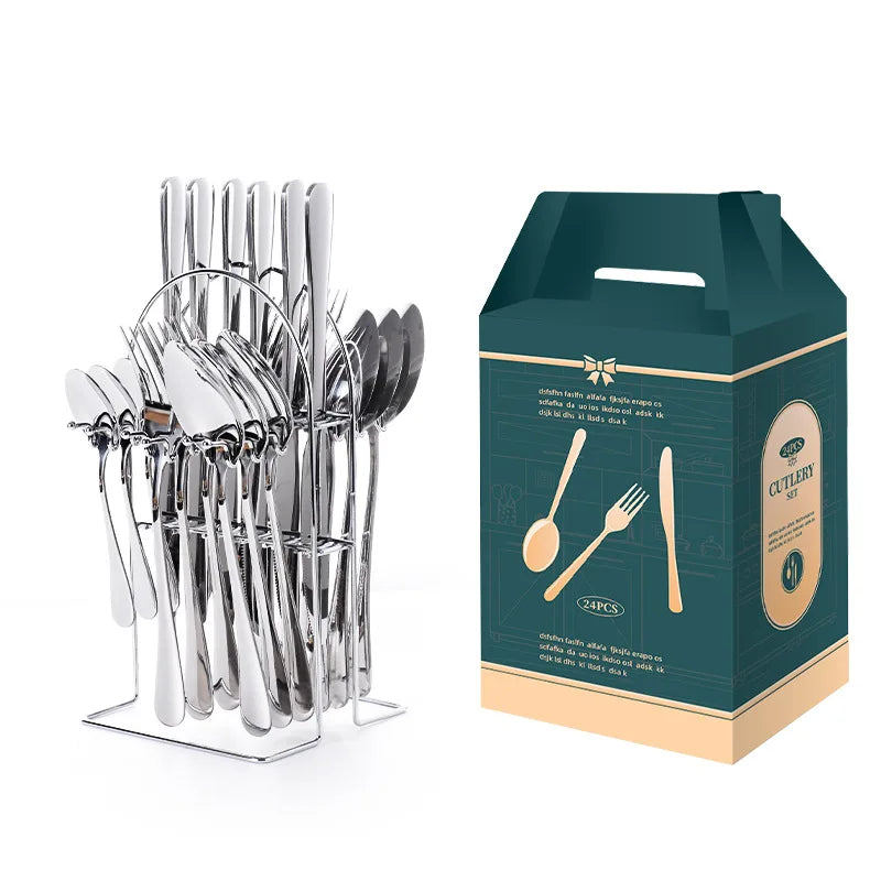 Southeast Asia 1010 Cutlery 24 Piece Hanging Cutlery Set Stainless Steel Silver Spoon Fork and Knives Sets Gold Cutlery Set