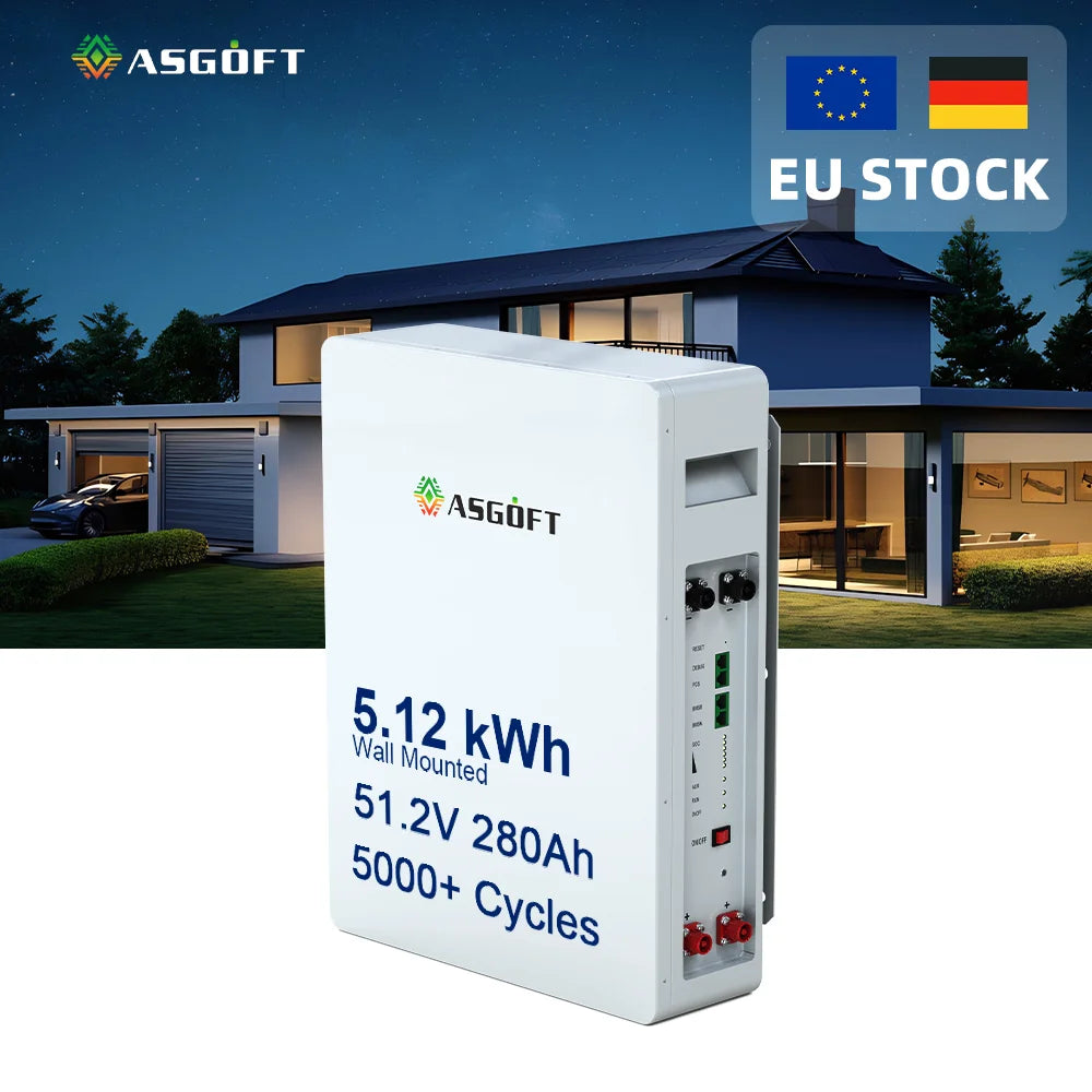 EU Stock Lithium Ion Battery Solar Battery Energy Storage 51.2V 100Ah 5Kwh 10Kwh 15Kwh Wall-Mounted LiFePO4 Solar 48V Battery