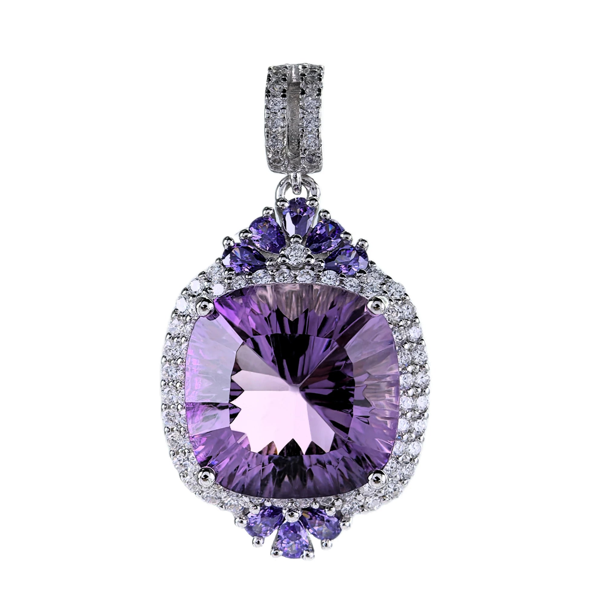Delicate Rhodium Plated Plata 925 Natural Amethyst Pendant for Women Anniversary Gift