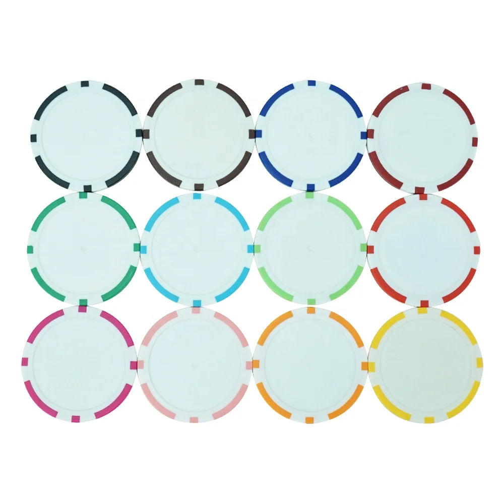 Wholesale Blank 11.5g Abs Poker Chips 40mm 8 Stripe Multi 12 Colors Chip Suppliers with Custom Sticker for Casino Gambling Games
