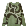 Custom Logo Pullover Men Brushed Mohair Fuzzy Crew Neck Oversized Jacquard Knit Sweater Drop Shoulder Knitwear Men'S Sweater