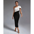 Ocstrade Verano Casual Dress Black and White Bandage Dress One Bow Shoulder Sleeveless Slim Fit Midi Casual Dress