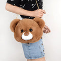 MWFur Fashion Shoulder Bag Cartoon Faux Fur Teddy Bear Head Handbag Cute Toy Bag for Girl Kid