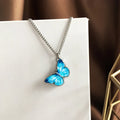 New Fashion Gold Plated Chain Necklace Choker Blue Butterfly Necklace for Women Girls