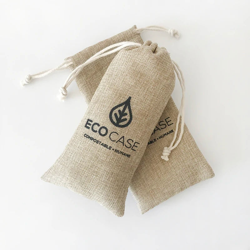 Custom Brand Logo Eco-friendly 4x8 Inch Natural Jute Linen Drawstring Brush Pouches Pumice Stone Bags