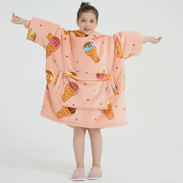 Original Factory Manufacturer Hooded Wearable Sweatshirt Flannel Sherpa Oversize Kids Blanket Hoodie