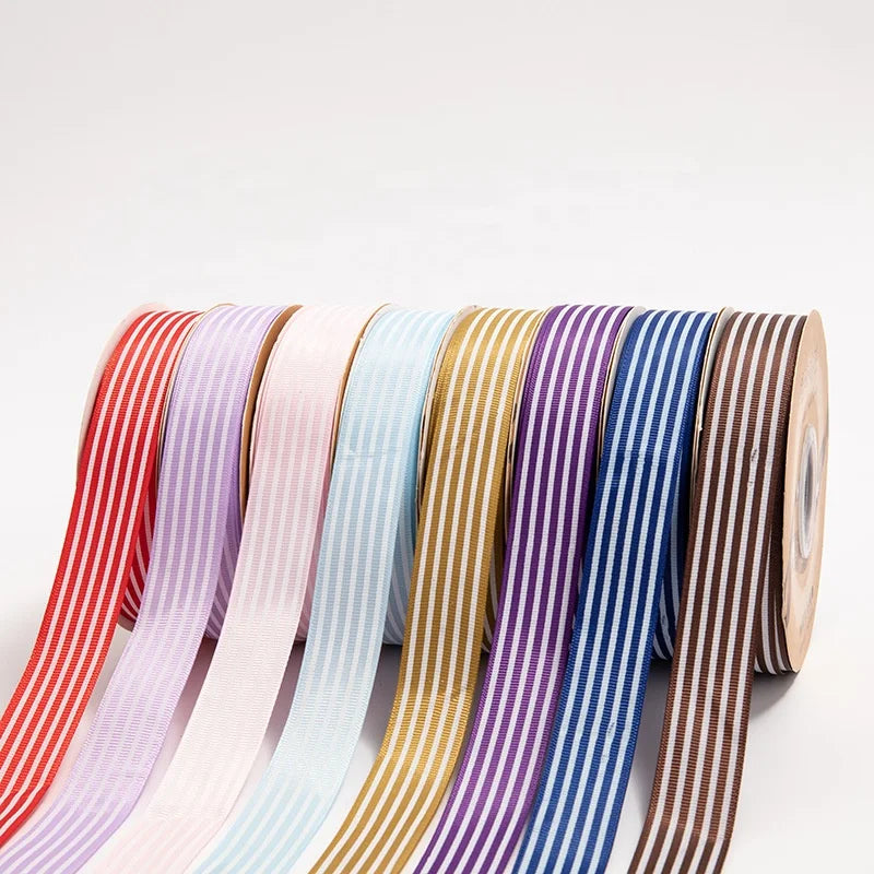 Hot Sale 100% Polyester Single Face DIY Retail Gift Decorative Grosgrain Ribbon Knitting Striped Webbing Wholesale