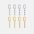 FUAMAY Trendy Gold Plated 925 Sterling Silver Wedding & Anniversary Pendant Earrings White Purple Color Three Zircon Long Drop