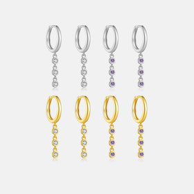 FUAMAY Trendy Gold Plated 925 Sterling Silver Wedding & Anniversary Pendant Earrings White Purple Color Three Zircon Long Drop