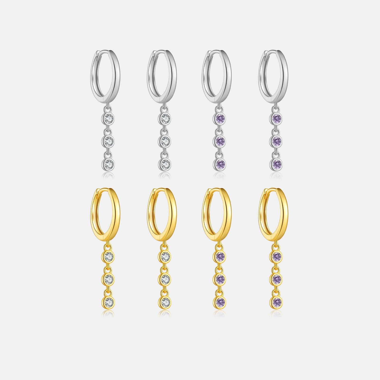 FUAMAY Trendy Gold Plated 925 Sterling Silver Wedding & Anniversary Pendant Earrings White Purple Color Three Zircon Long Drop