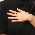 Chris April Fashion Jewelry PVD Gold Plated 316L Stainless Steel Water Proof Marquise and Emerald Cut Cz Stone Rings