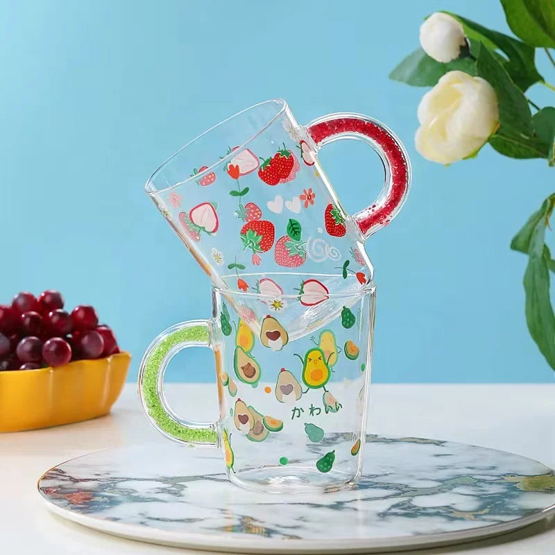Custom Logo Unique clear Transparent Carton Drinking glassware Coffee Milk Glass Cup with Handle