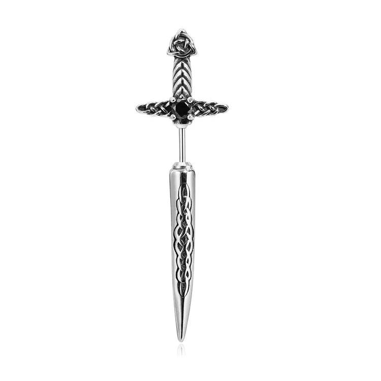 Vintage Punk Celtic Knot Stud Earrings Black Zircon Sword Earrings Wholesale