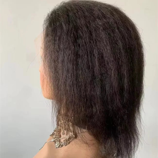DX146 Pre Plucket Full Lace Wig Short Kinky Straight 8 Inch Brazilian Human Hair Wig Raw Curly  Organic Braid Hair for Braiding