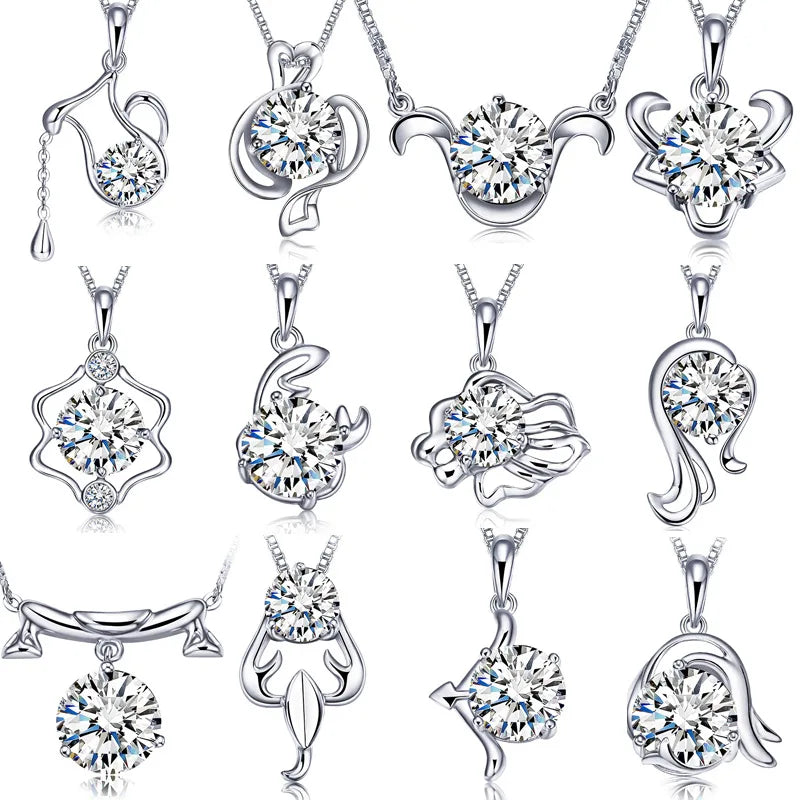 Custom Delicate CZ Topaz 925 Sterling Silver Zodiac Signs Charm Necklace for Women