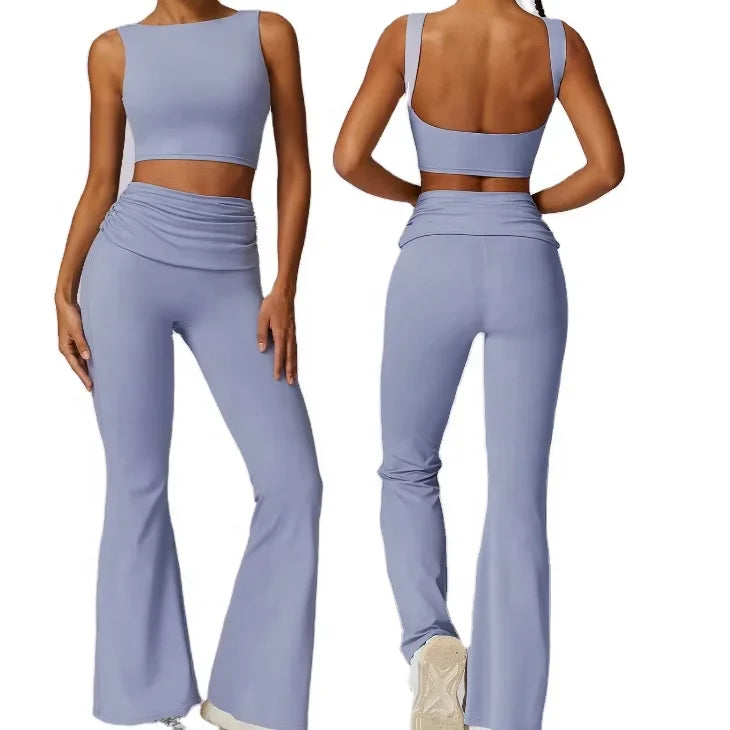GZZC-TZ8516 High Quality Ladies Tow Piece Solid Color Yogasuit Breathable Quick Dry Sportswear Fitness Gymwear