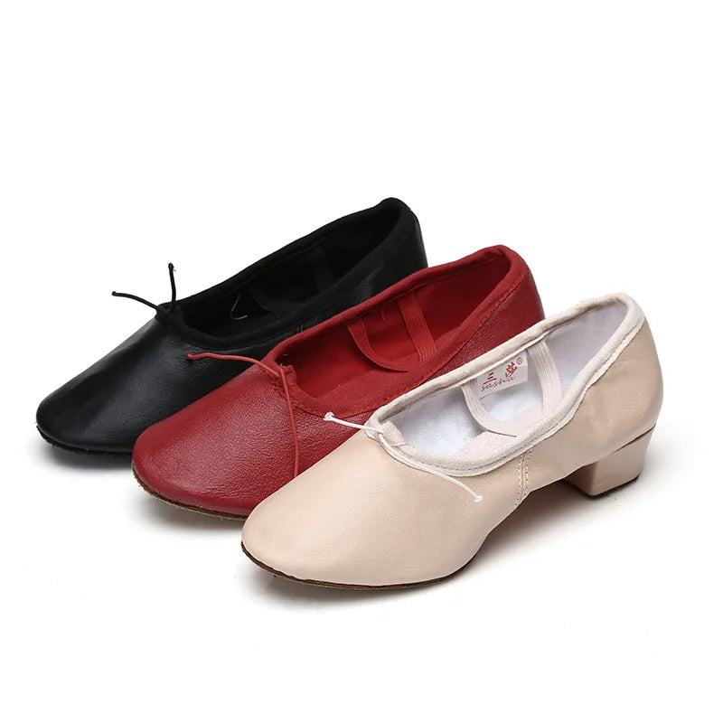 Hot Teacher Dance Shoes Adult Leather Ballerina Slipper 3cm Heels Jazz Shoes Canvas with Heels Dancing for Ballet