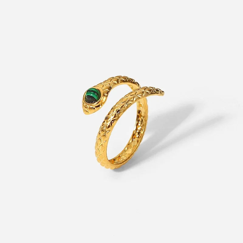 Trendy Waterproof 18K Gold Plated Stainless Steel Snake Jewelry Opening Rings for Women