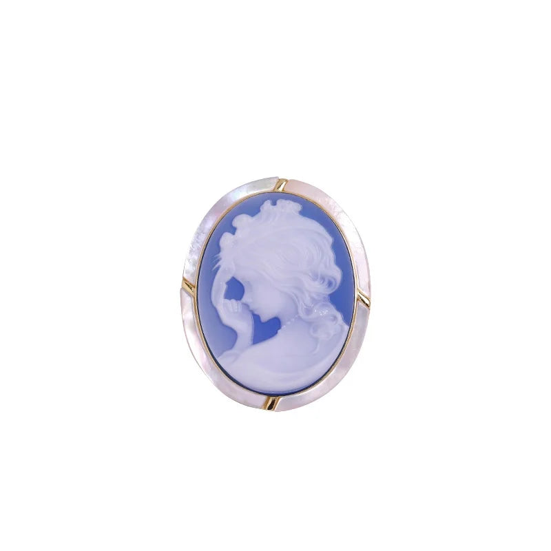 Heizun Original Retro Design S925 Silver Jewelry Wholesaler Victoria Style Blue Large Agate Cameo Carving Pendant Brooch