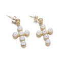 New Trendy Vintage Fashion Women Cross Shaped Baroque Pearl Dangle Pendant Hook Earrings Ear Stud