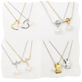 18K Gold Plated Stainless Steel Rabbit Charm Necklace New Design Cute Animal Real Pearl Heartbeat Pendant Link Chain for Gift
