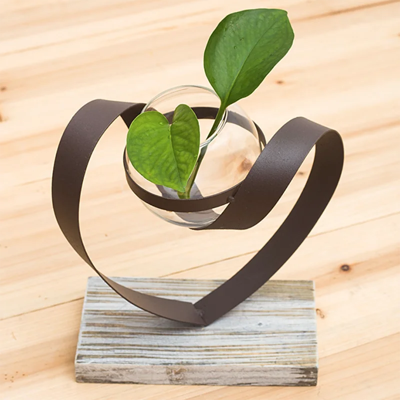 Modern Metal Frame Hydroponic Flower Vase Test Tube Glass Terrarium Plant Pot