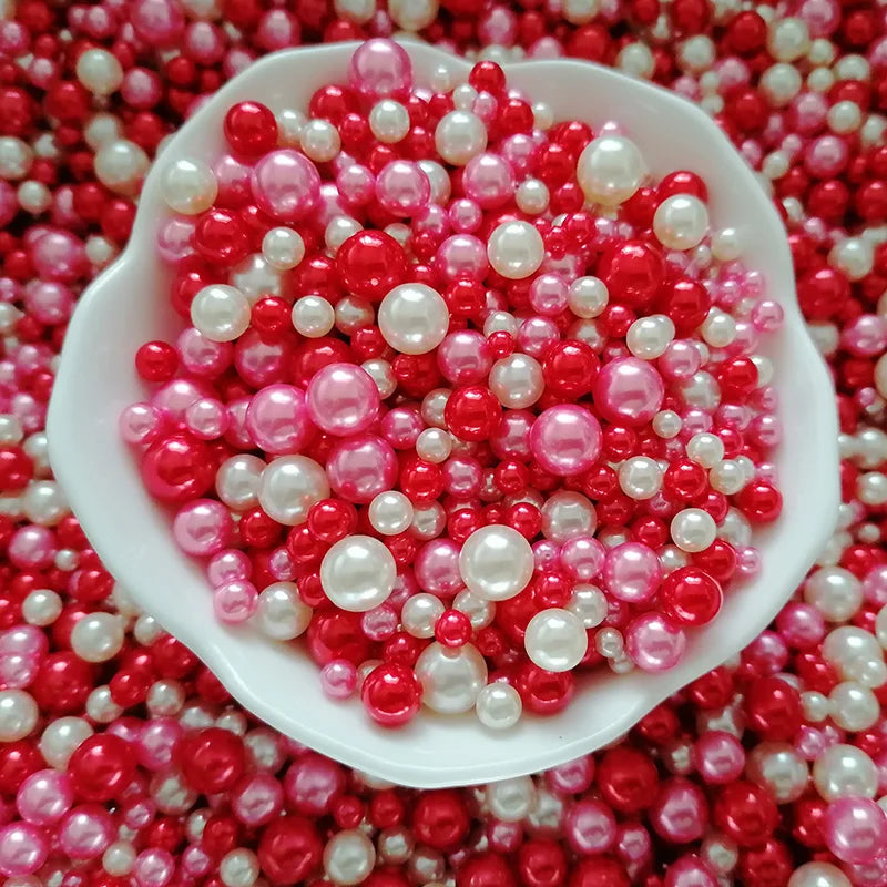 500g DIY Craft Slime Filling 4/6/8/10mm Mixed Size Red Pink Acrylic Pearl Beads No Hole Plastic