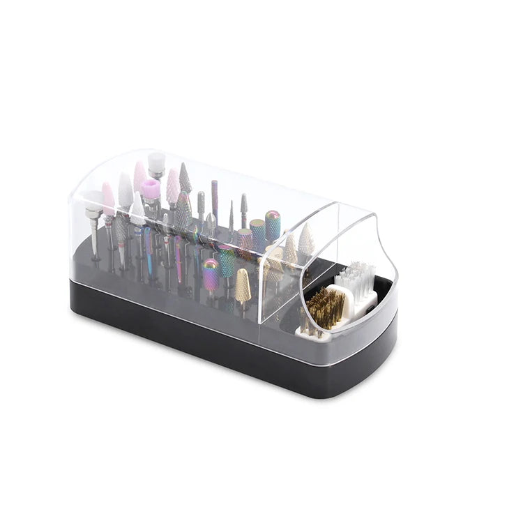 2 in 1 Empty Nail Drill Bit Case Display Holder with Cleaning Brushes