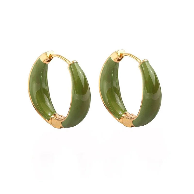 CLBX 2023 Women's Fashion Earrings New South Korea Style Simple Drip Oil Circle Design with Ear Buckle Made Silicone Wood Metal