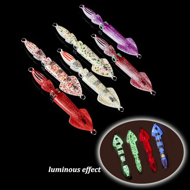 Lurekiller Japan Quality Luminous Effect 150g Squid Mold Shape Fishing Metal Jig Lure Lead Slow Jigging Fishing Lure