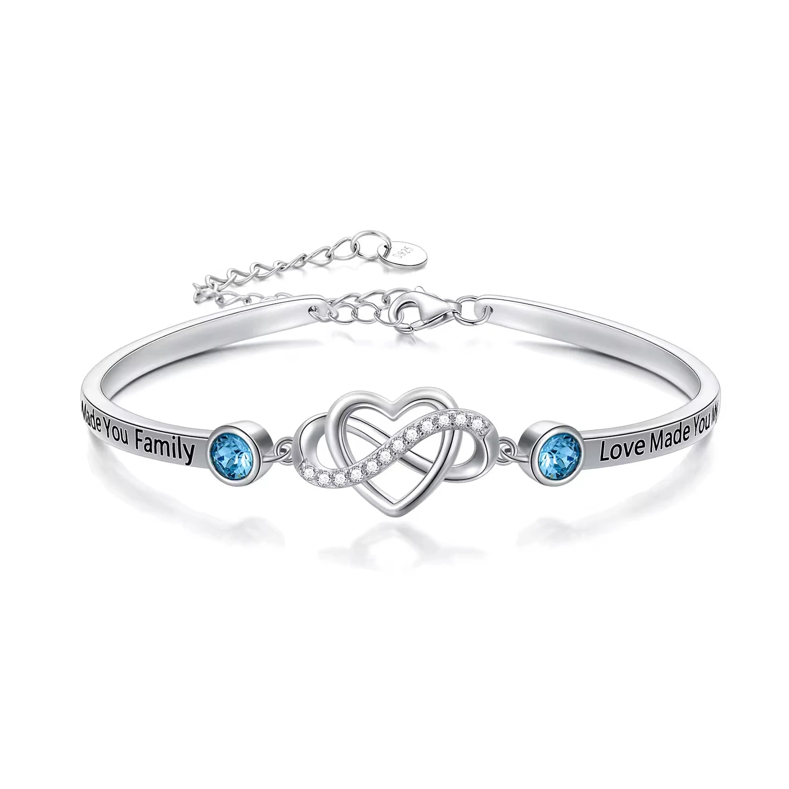YFN Jewelry 925 Sterling Silver Zircon Infinity Heart Custom Engraved Bangle Cuff Bracelets