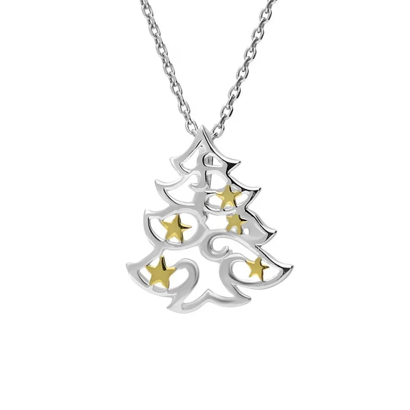 ICEBELA 925 Fashion Fine Jewelry Sterling Silver Gold Plated Christmas Tree Star Unique Two Colors Pendant Necklaces for Women