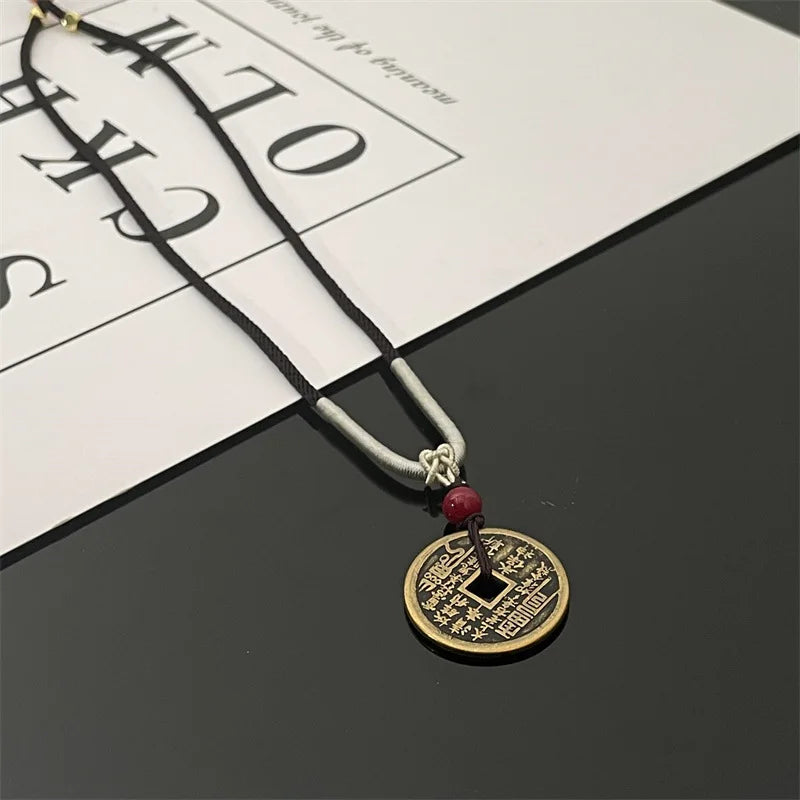 Popular Chinese Ancient Copper Coin Pendant Jewelry Charm Carved Accessories Retro Necklace for Unisex