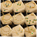 Women Dainty Jewelry Set Stainless Steel 18k Gold  Zircon Heart Eye Layered Pendant Necklace Earrings Bracelet Set Waterproof