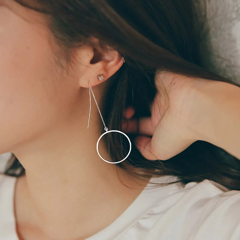 Factory Wholesale  925 Sterling Silver Jewelry Fashion Simple Long Tassel Round Earrings for Women