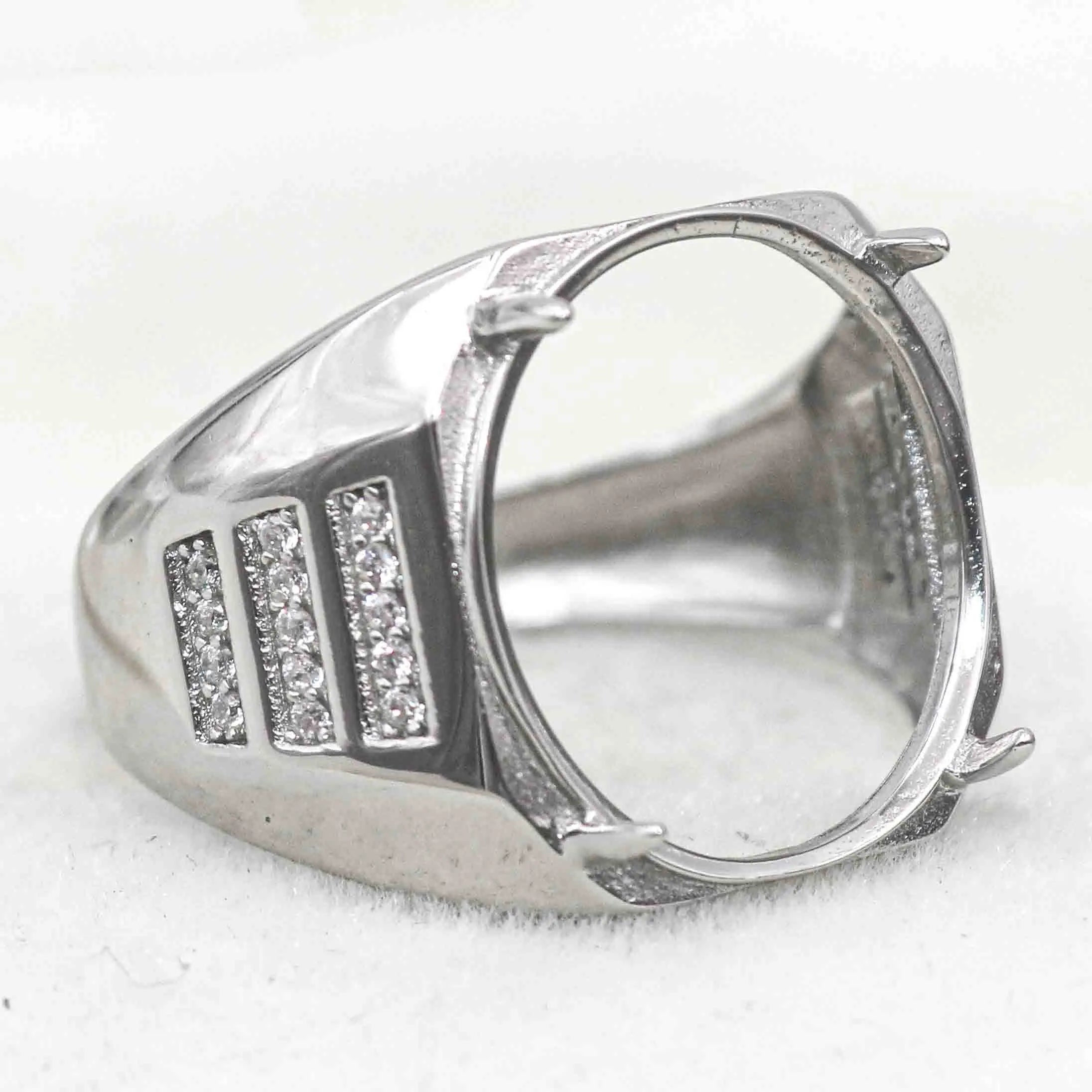Sterling Silver 14*17mm Semi Mount Men's Ring Frame Empty Blank Claw Setting S925 Base Holder Without Center Stone for DIY Inlay